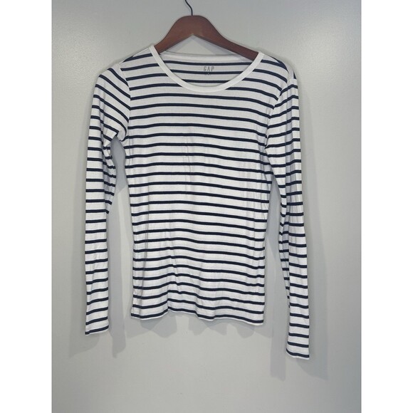 GAP Women's Modern Tee Crewneck Long Sleeved Striped Shirt - White/black Medium - Picture 2 of 10